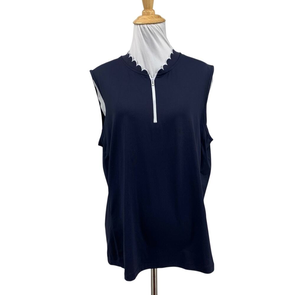 Swing Control Top Womens L Large Navy White Trim Velocity Scalloped Edge Collar
